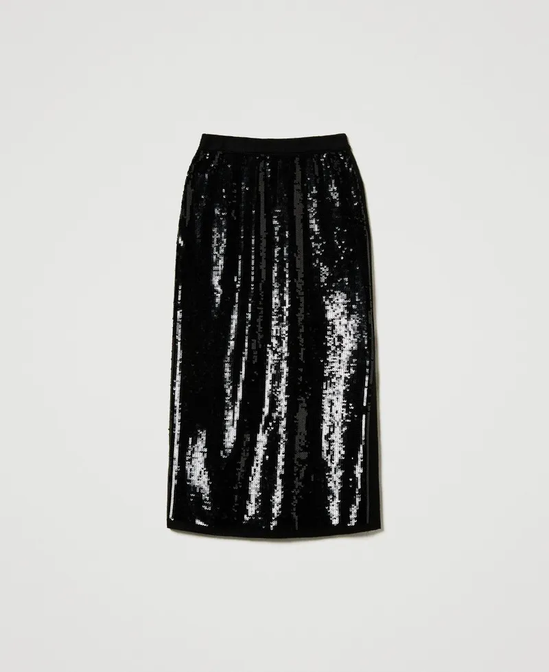 Gonna longuette in maglia full paillettes