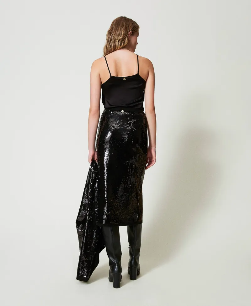 Gonna longuette in maglia full paillettes