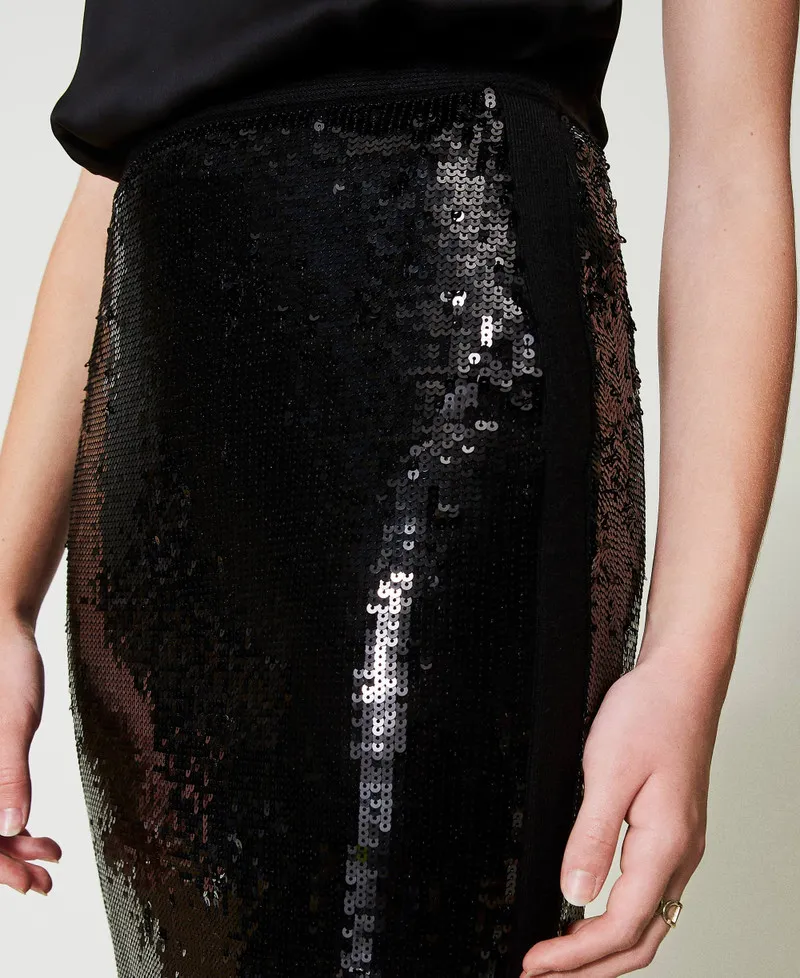 Gonna longuette in maglia full paillettes