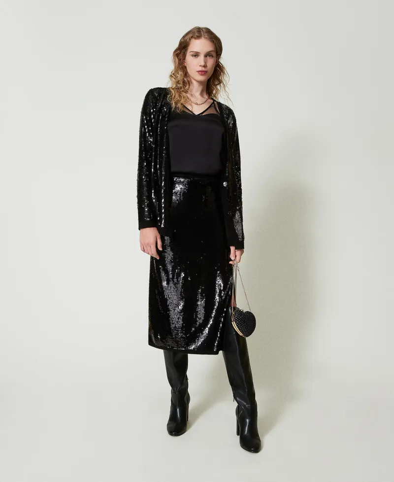 Gonna longuette in maglia full paillettes