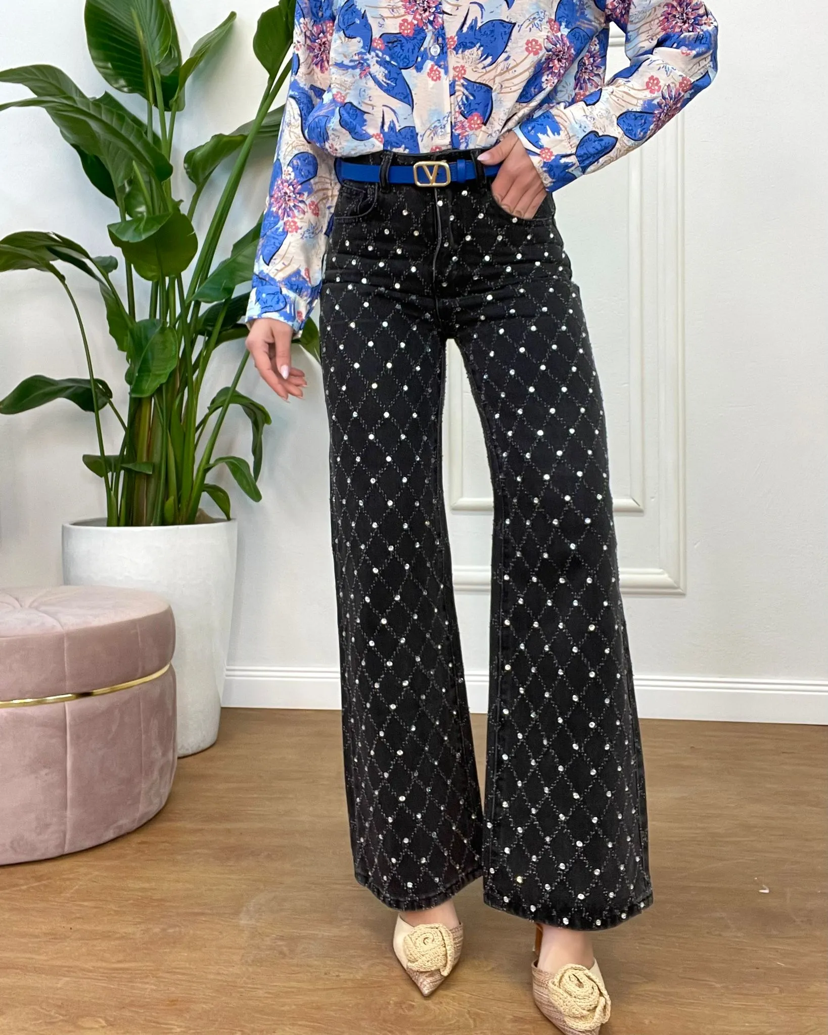 JEANS NERO CON ZIRCONI 369