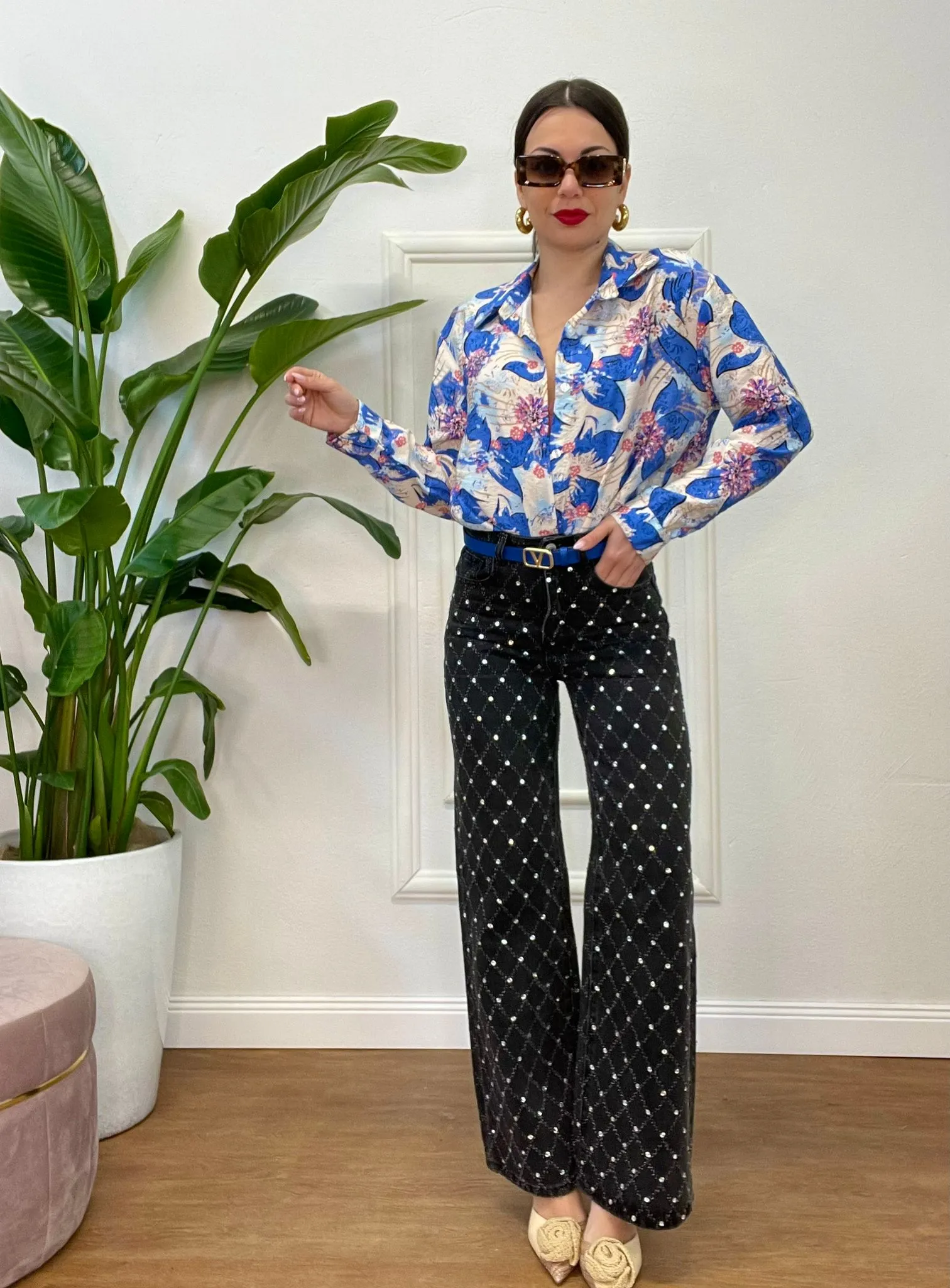 JEANS NERO CON ZIRCONI 369