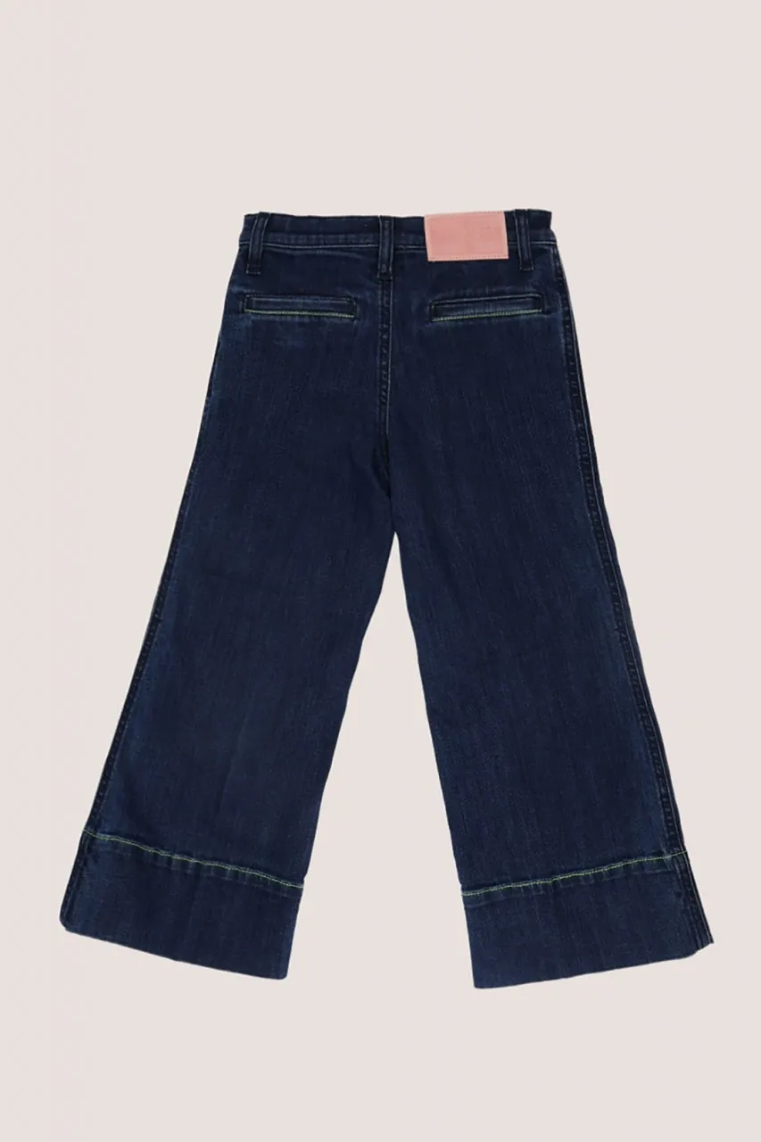 Jeans wide leg con impunture fluo Blu