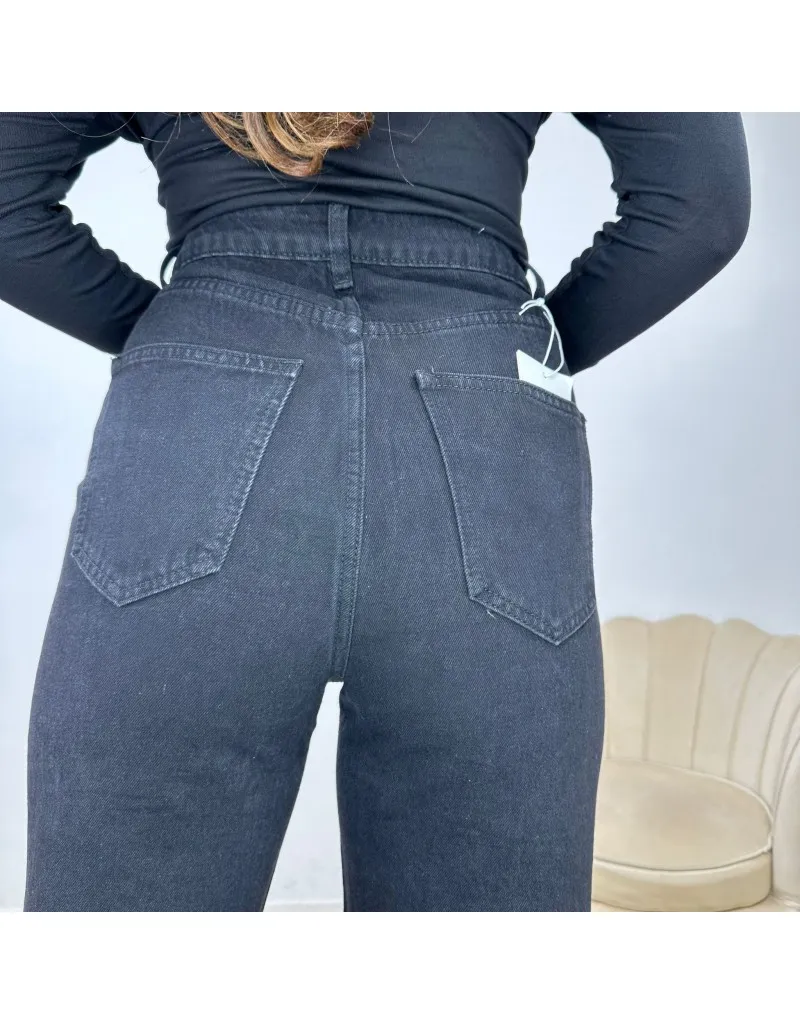 JEANS WIDE LEG STRASS NERO