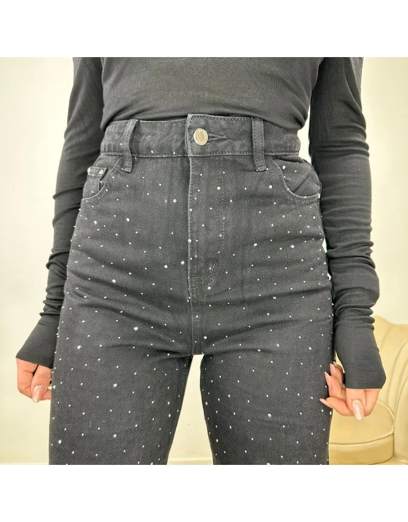 JEANS WIDE LEG STRASS NERO
