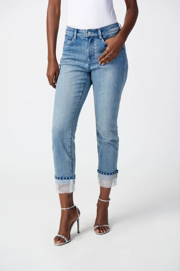 JOSEPH RIBKOFF jeans donna slim corti con orlo decorato 241929
