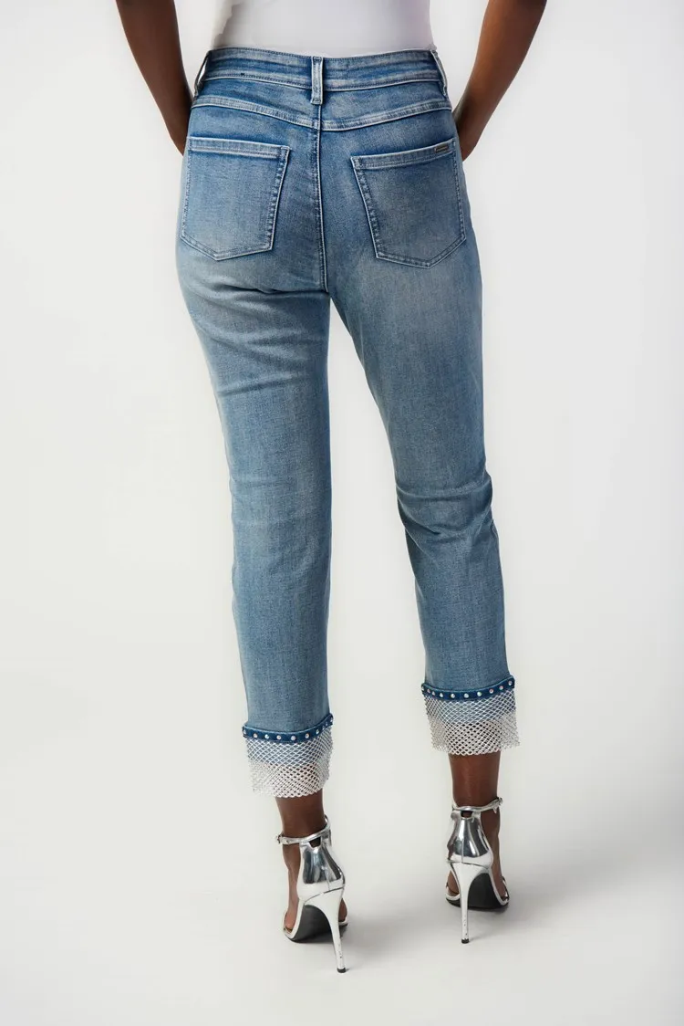 JOSEPH RIBKOFF jeans donna slim corti con orlo decorato 241929