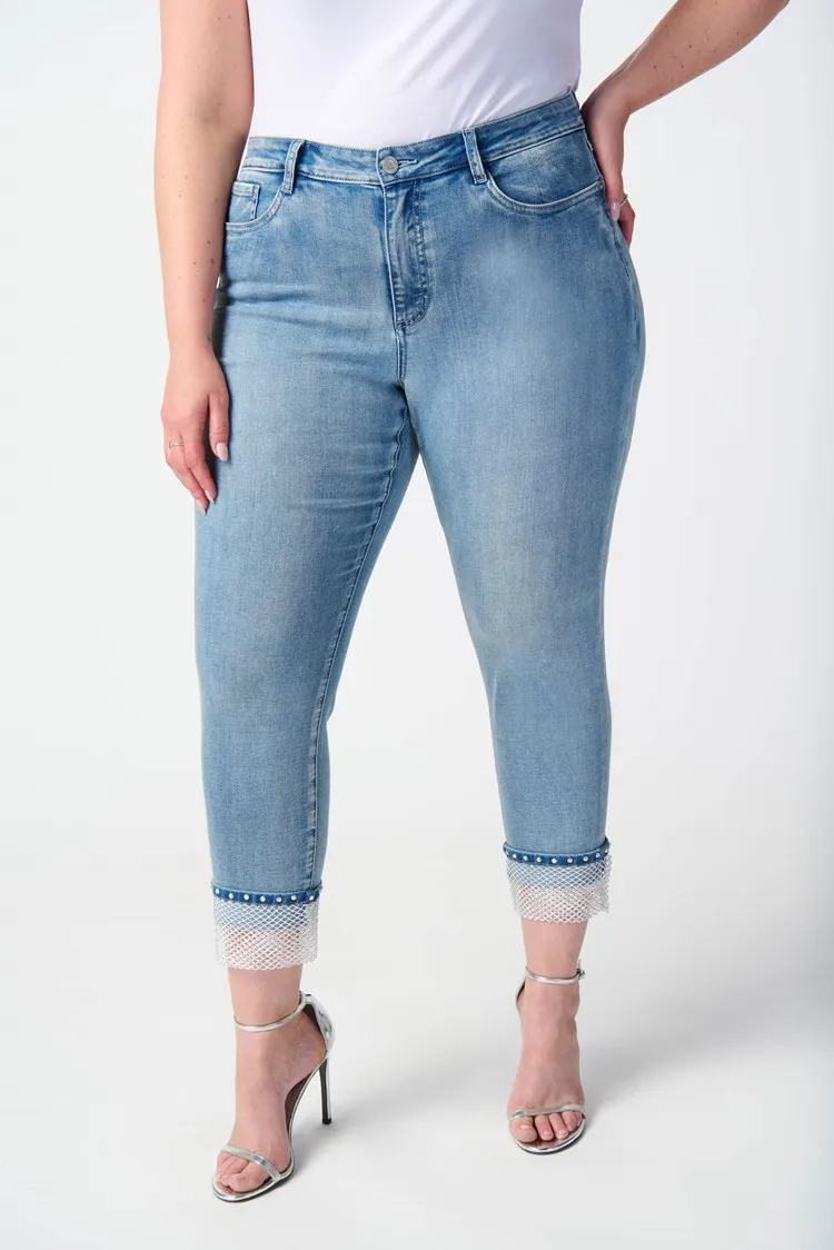 JOSEPH RIBKOFF jeans donna slim corti con orlo decorato 241929