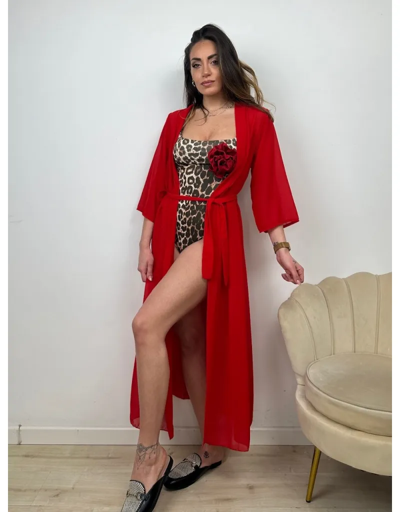 KIMONO LUNGO VELATO ROSSO