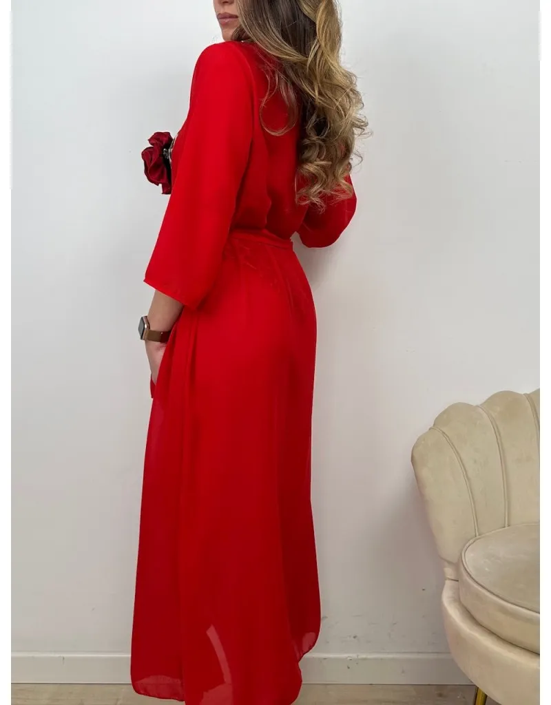 KIMONO LUNGO VELATO ROSSO