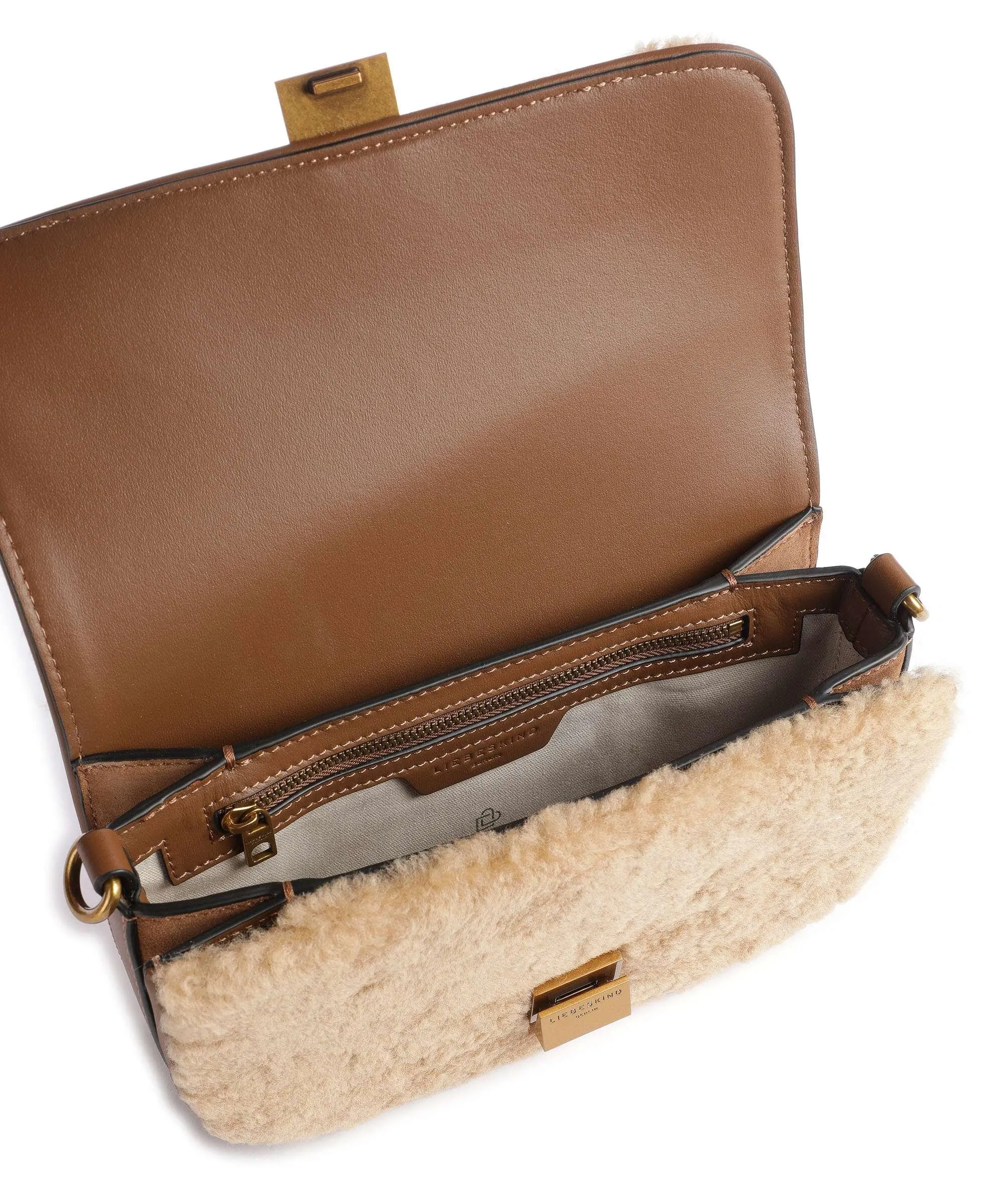  Liebeskind Viktoria Shearling S Borsa a tracolla pelle a grana fine, eco-pelliccia marrone  