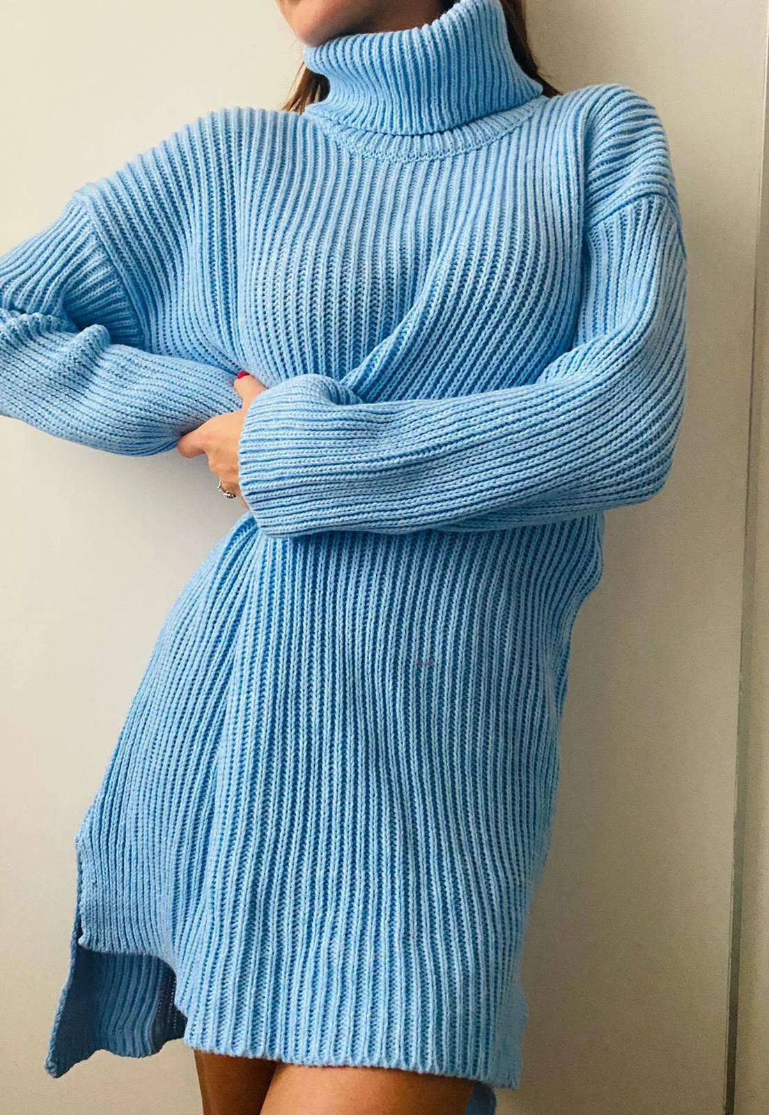 Maglione collo alto lungo dietro