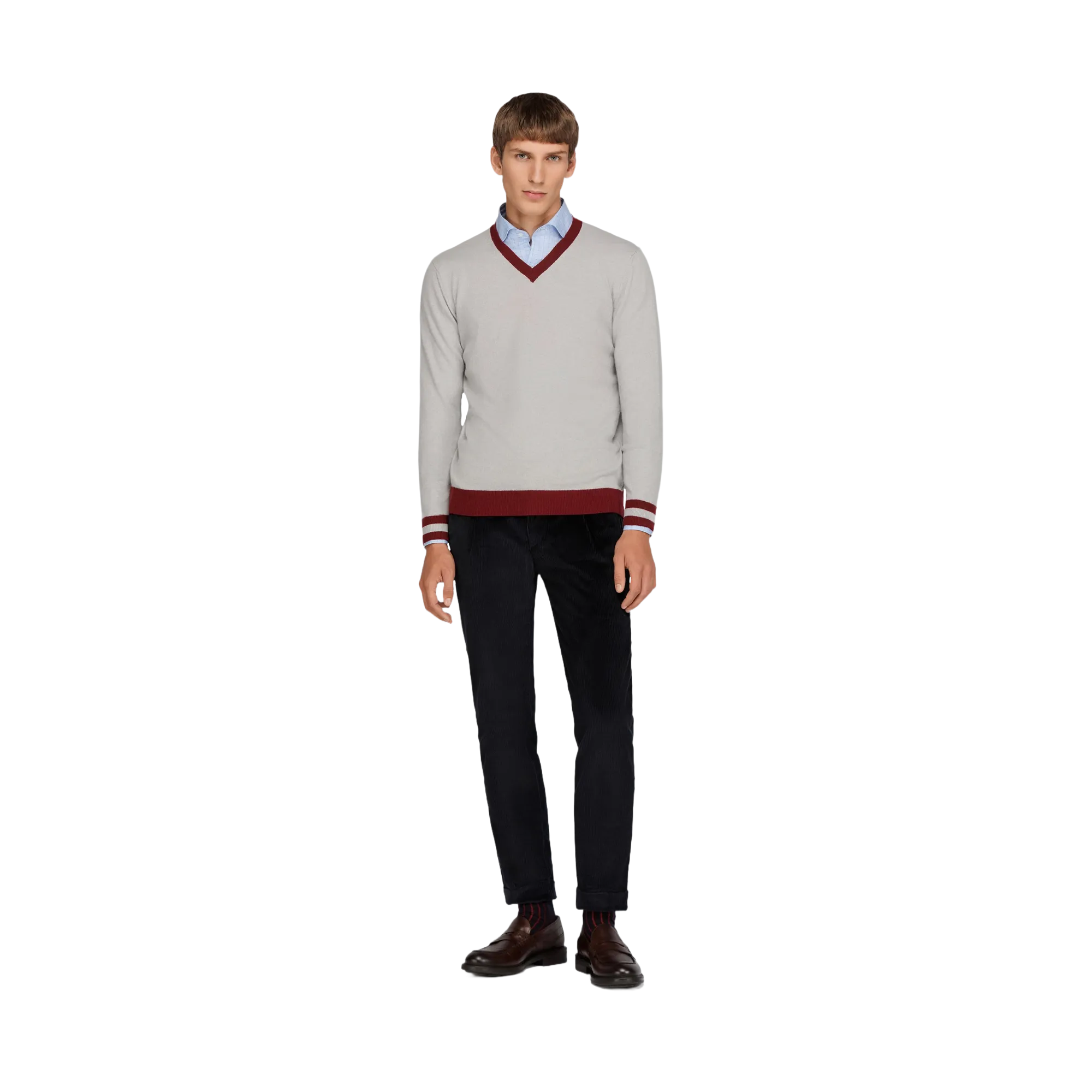 Maglione Scollo a V Grigio