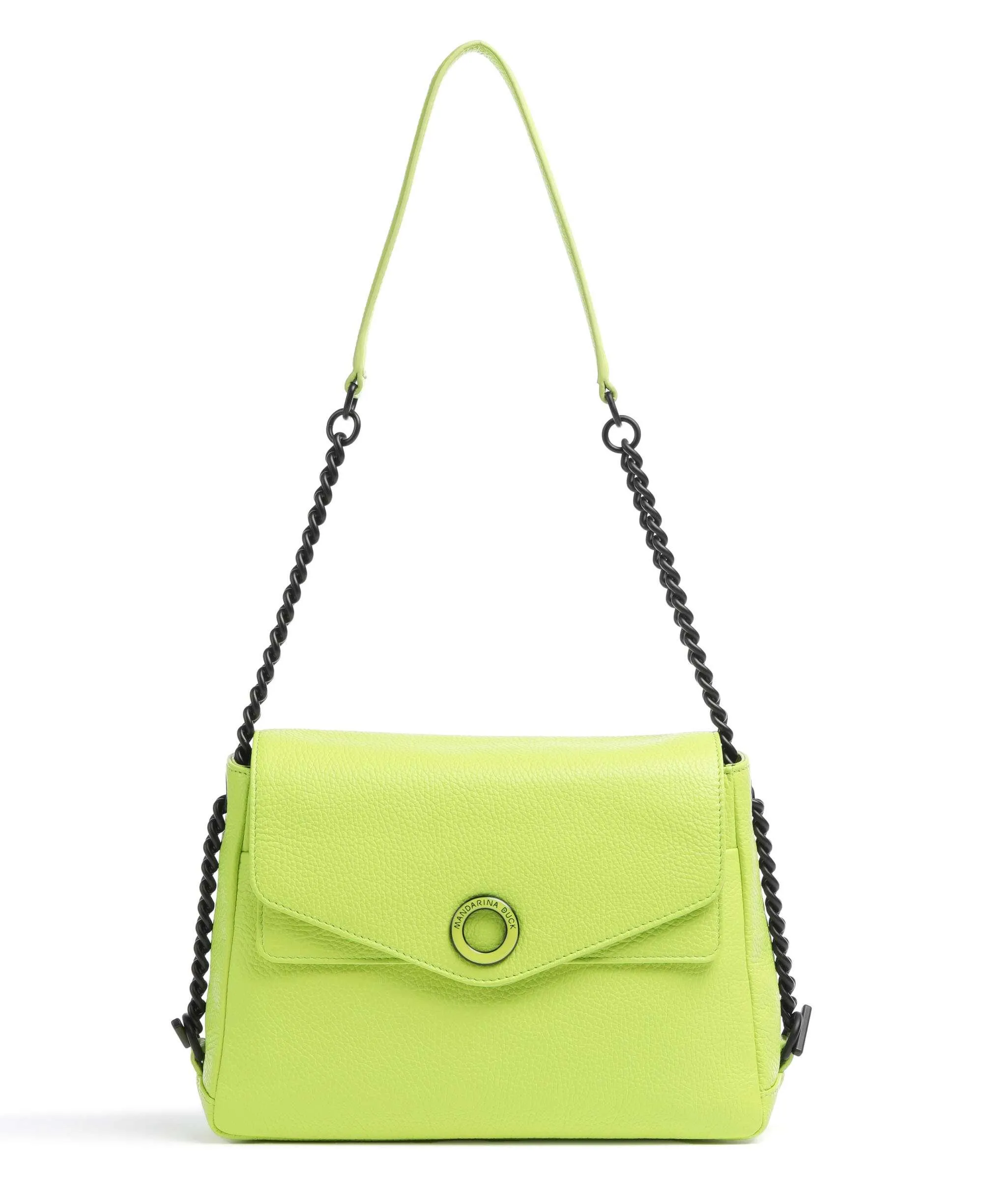  Mandarina Duck Mellow Neon Borsa a spalla pelle di vitello grana giallo verde  