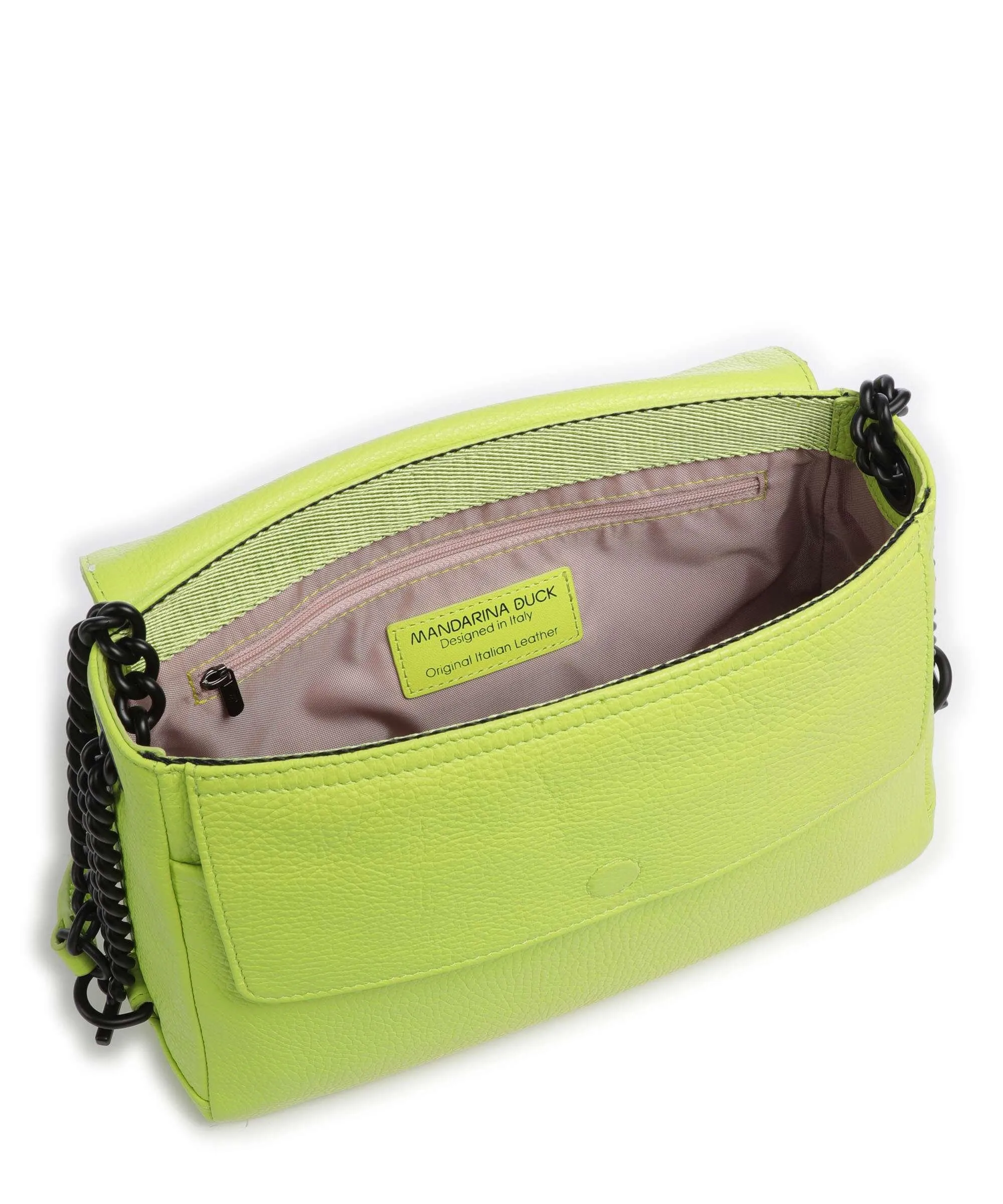  Mandarina Duck Mellow Neon Borsa a spalla pelle di vitello grana giallo verde  