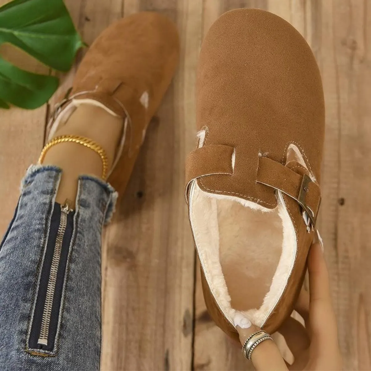 Mocassini in pelle scamosciata Scarpe da donna Stivaletti in pelliccia Stivaletti da neve Casual 2023 Nuovi stivali Chelsea cald