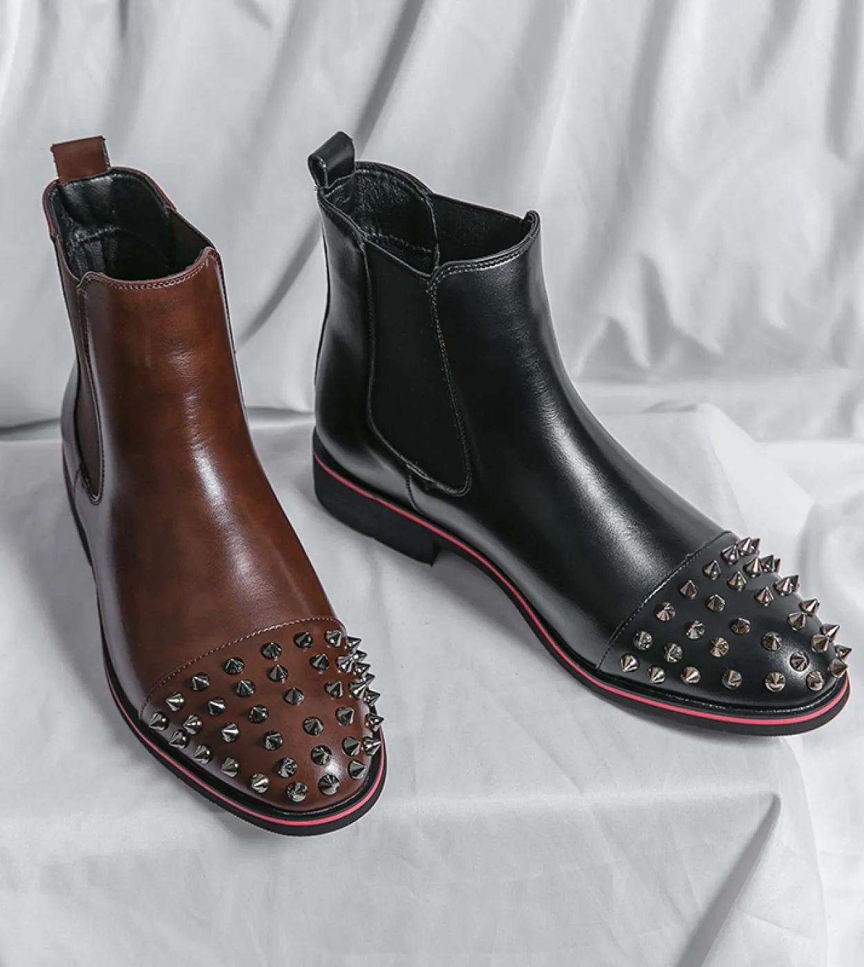 New In Men Stivaletti Chelsea Rivet Punta tonda Slipon Stivaletti marroni da uomo con spedizione gratuita Zapatos Outdoor Hombre