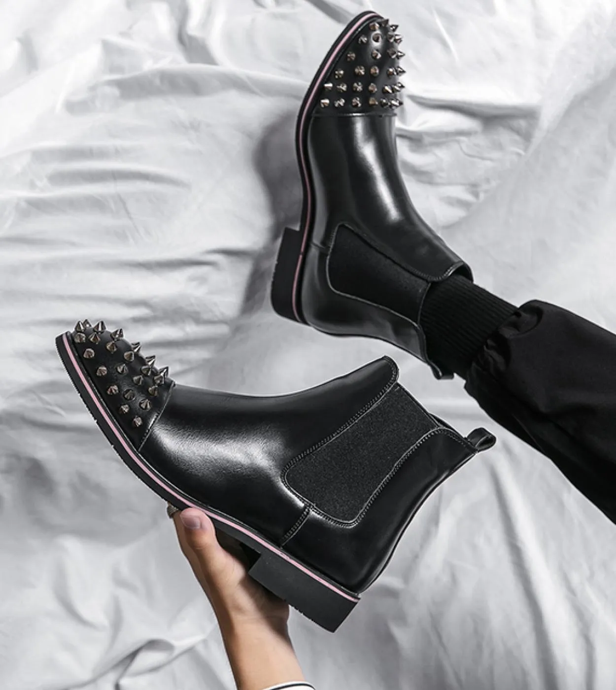 New In Men Stivaletti Chelsea Rivet Punta tonda Slipon Stivaletti marroni da uomo con spedizione gratuita Zapatos Outdoor Hombre