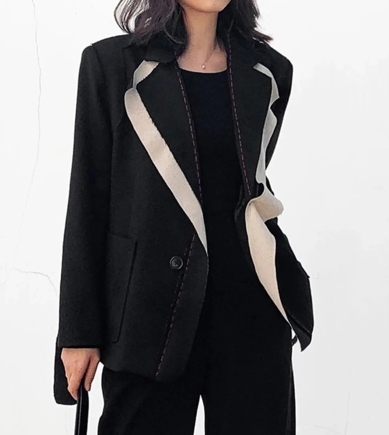 Nuove donne Patchwork Hit Colore Temperamento Blazer Capispalla Moda Donna Risvolto Manica lunga Giacca allentata Ufficio Coatbl