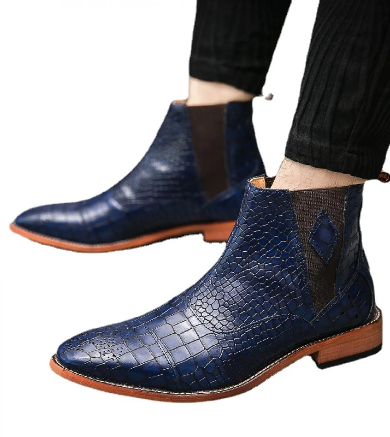 Nuovi stivaletti Chelsea da uomo blu Stivaletti slipon con punta quadrata per uomo con spedizione gratuita Botas De Hombre Uomo
