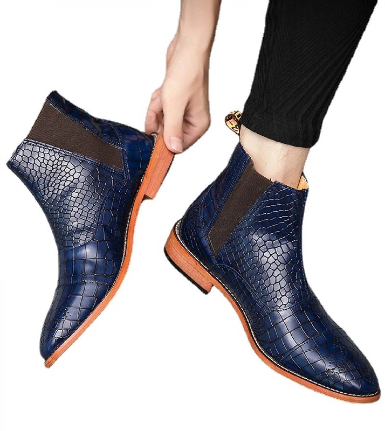 Nuovi stivaletti Chelsea da uomo blu Stivaletti slipon con punta quadrata per uomo con spedizione gratuita Botas De Hombre Uomo