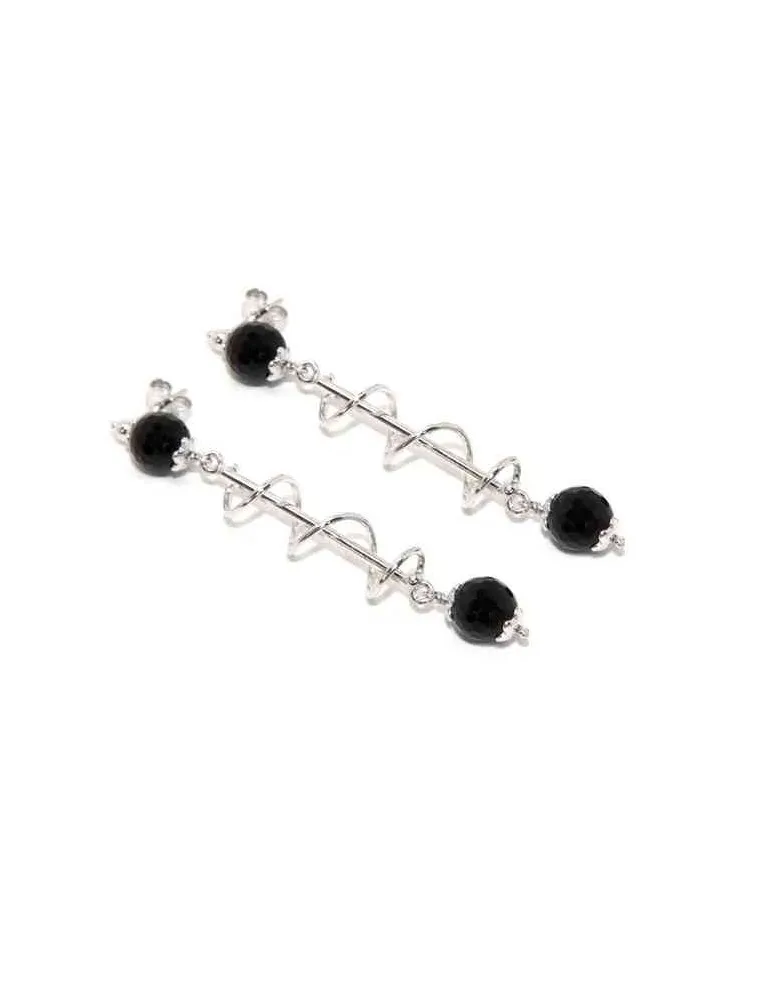 Orecchini donna in Argento 925 lunghi spirale e agata nera