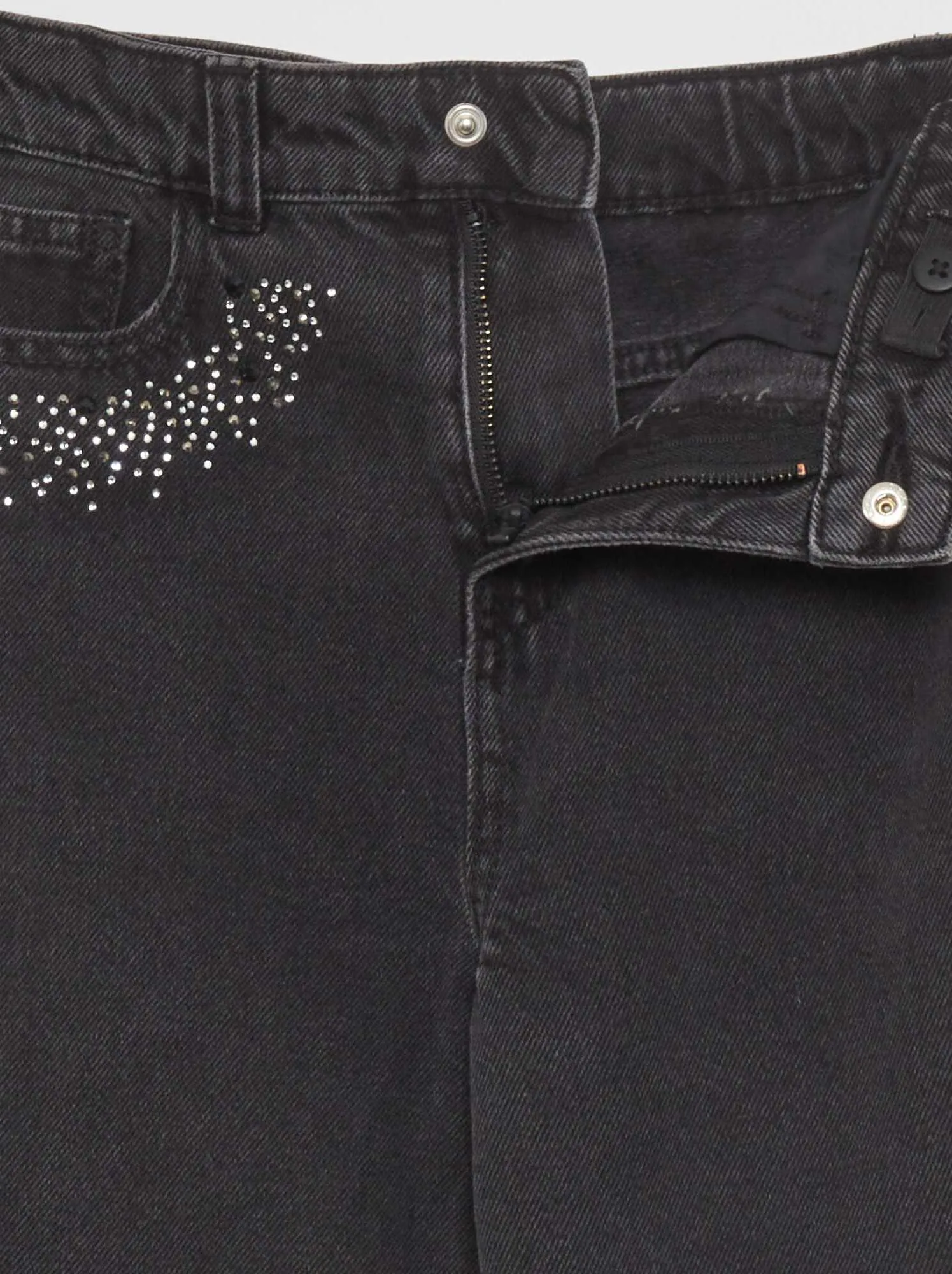 Pantaloni in denim wide leg con strass - GRIGIO