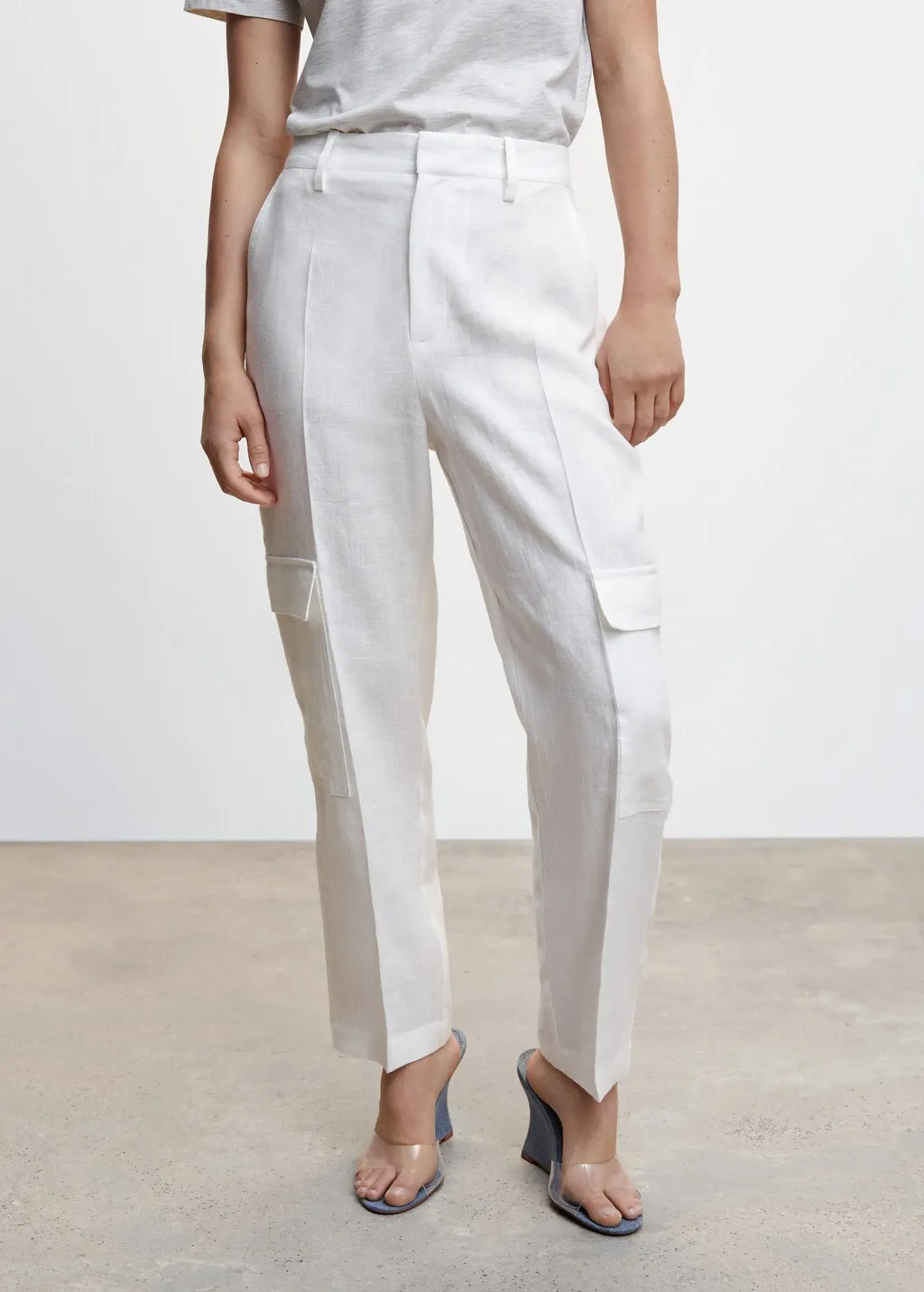 Pantaloni lino stile cargo