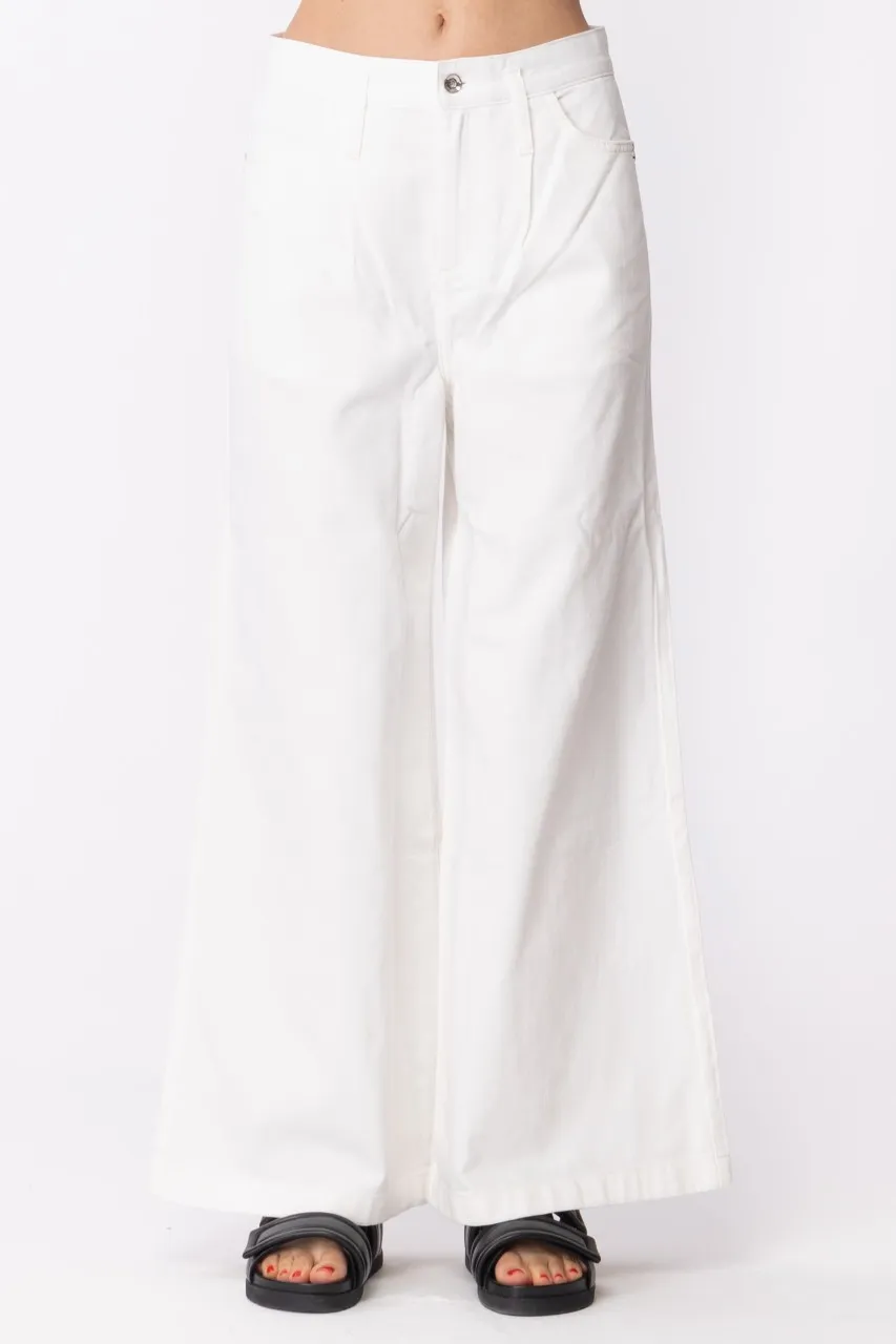 Pantaloni wide leg in denim Bianco