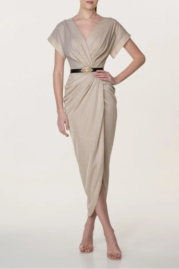 Rhea Costa Daphne Gold Island Jersey Ankle Length Dress