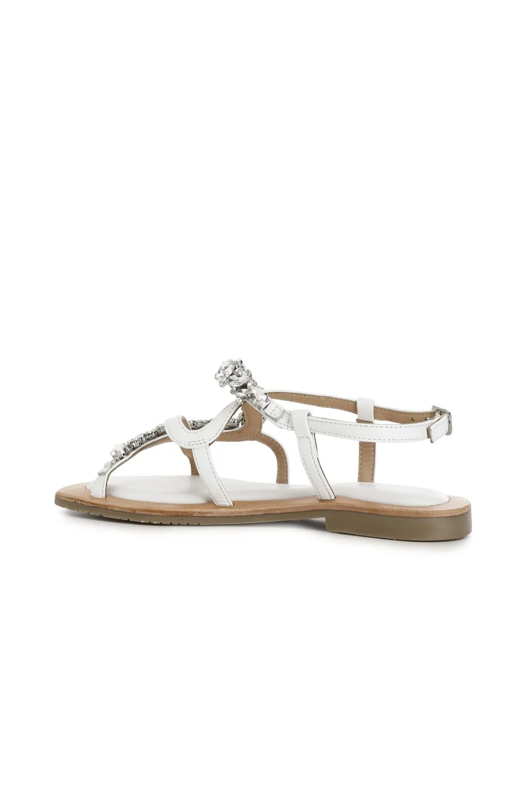 sandali asimmetrici in pelle con accessorio gioiello bianco