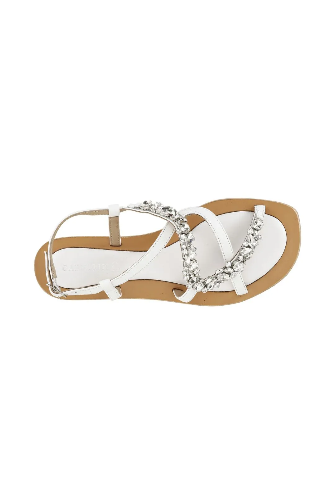 sandali asimmetrici in pelle con accessorio gioiello bianco