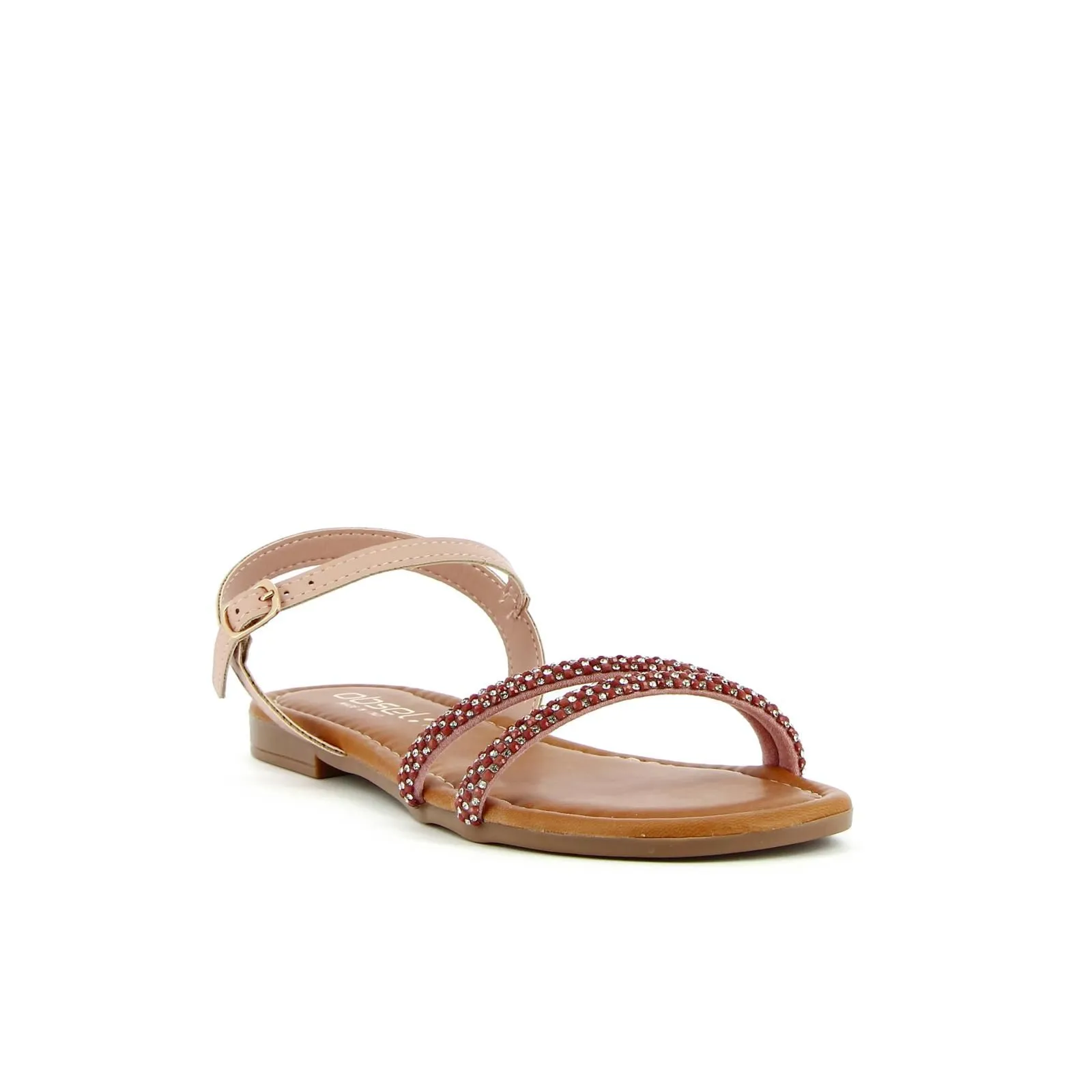 Sandali bassi rosa con strass rossi