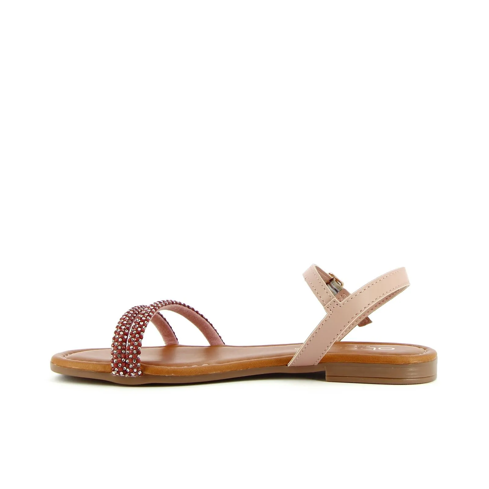 Sandali bassi rosa con strass rossi