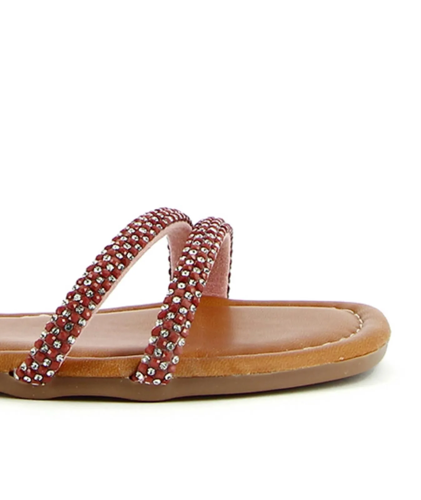 Sandali bassi rosa con strass rossi