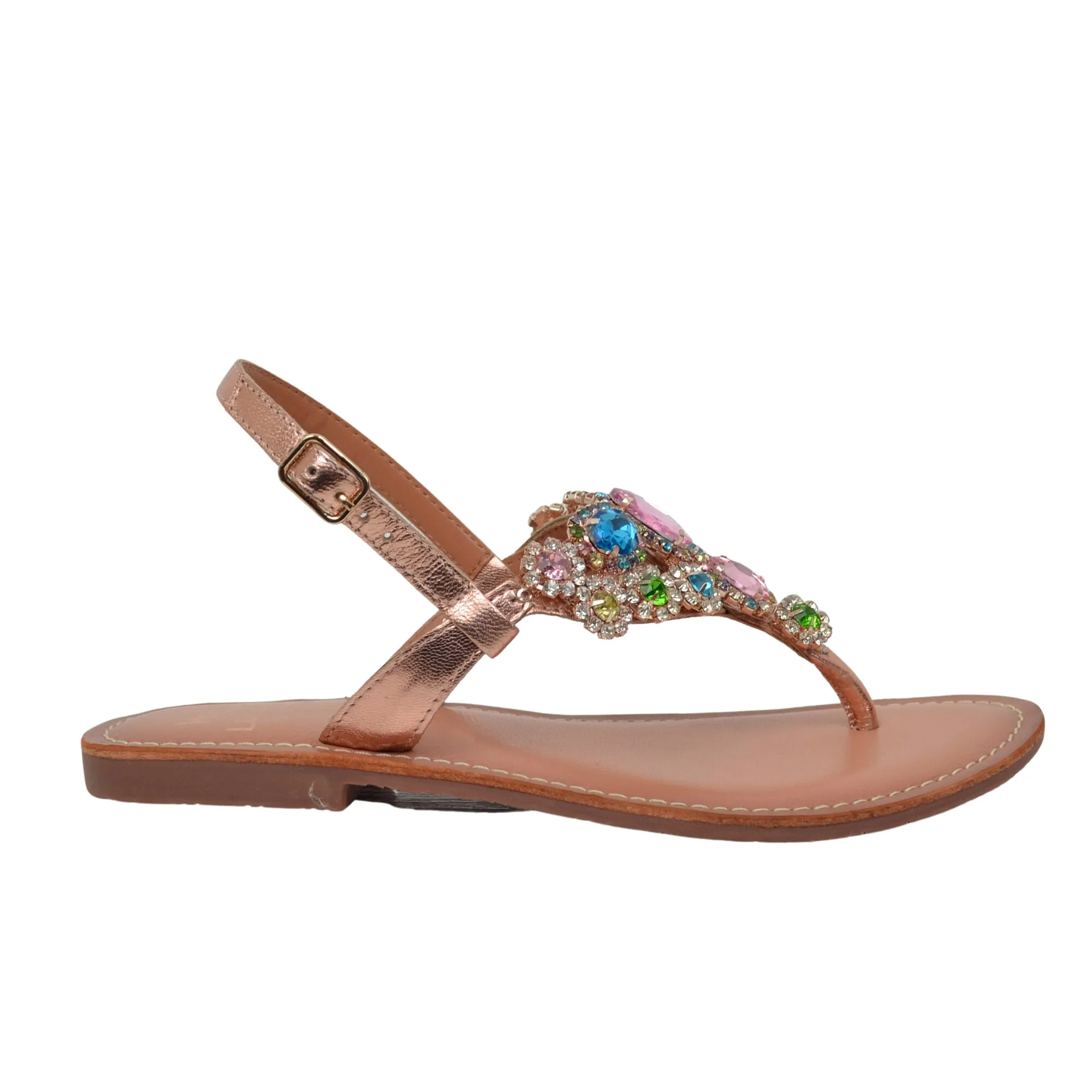 Sandali Donna Infradito Cipria Tacco Basso con Perle