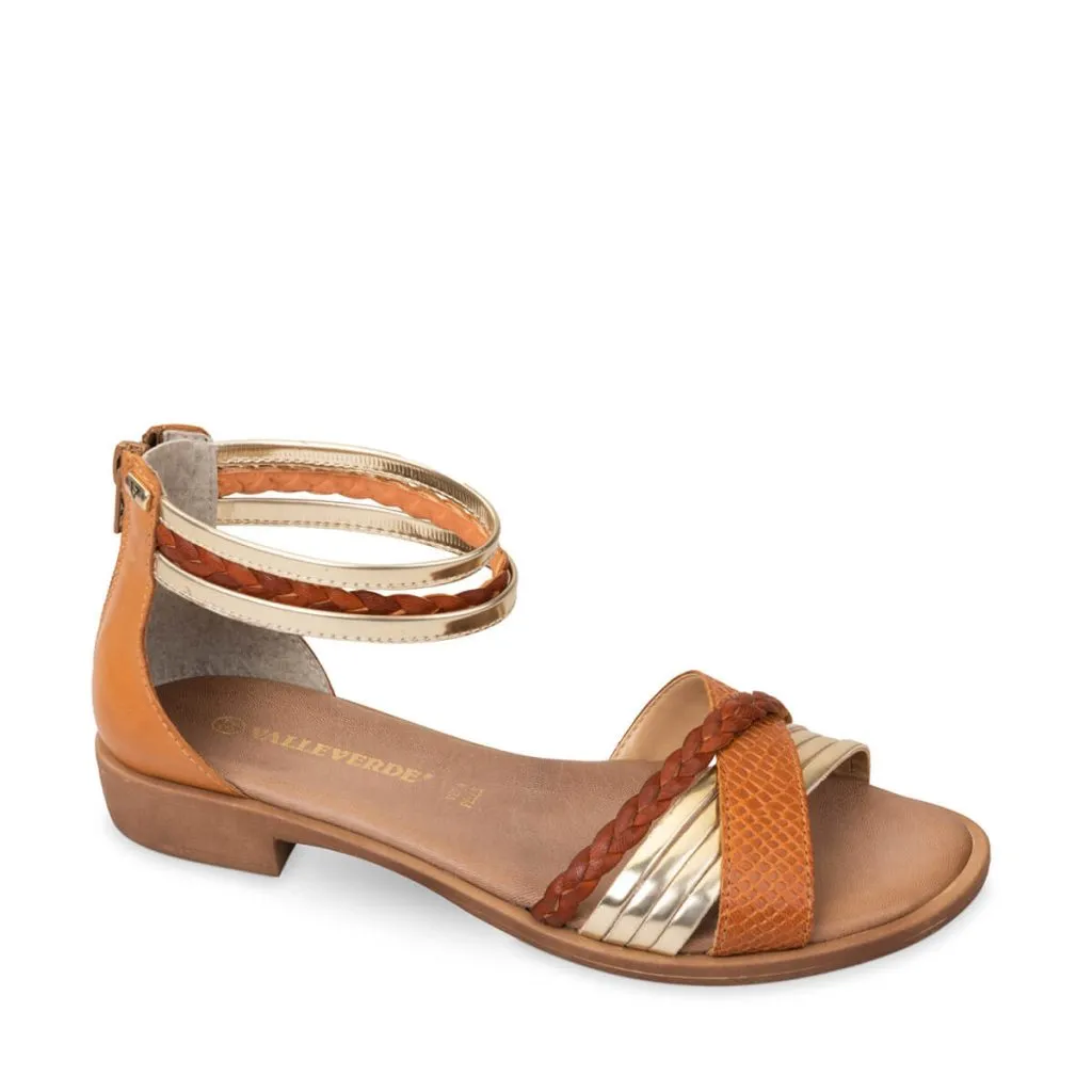 SANDALI FASCE INCROCIATE BASSO BRANDY