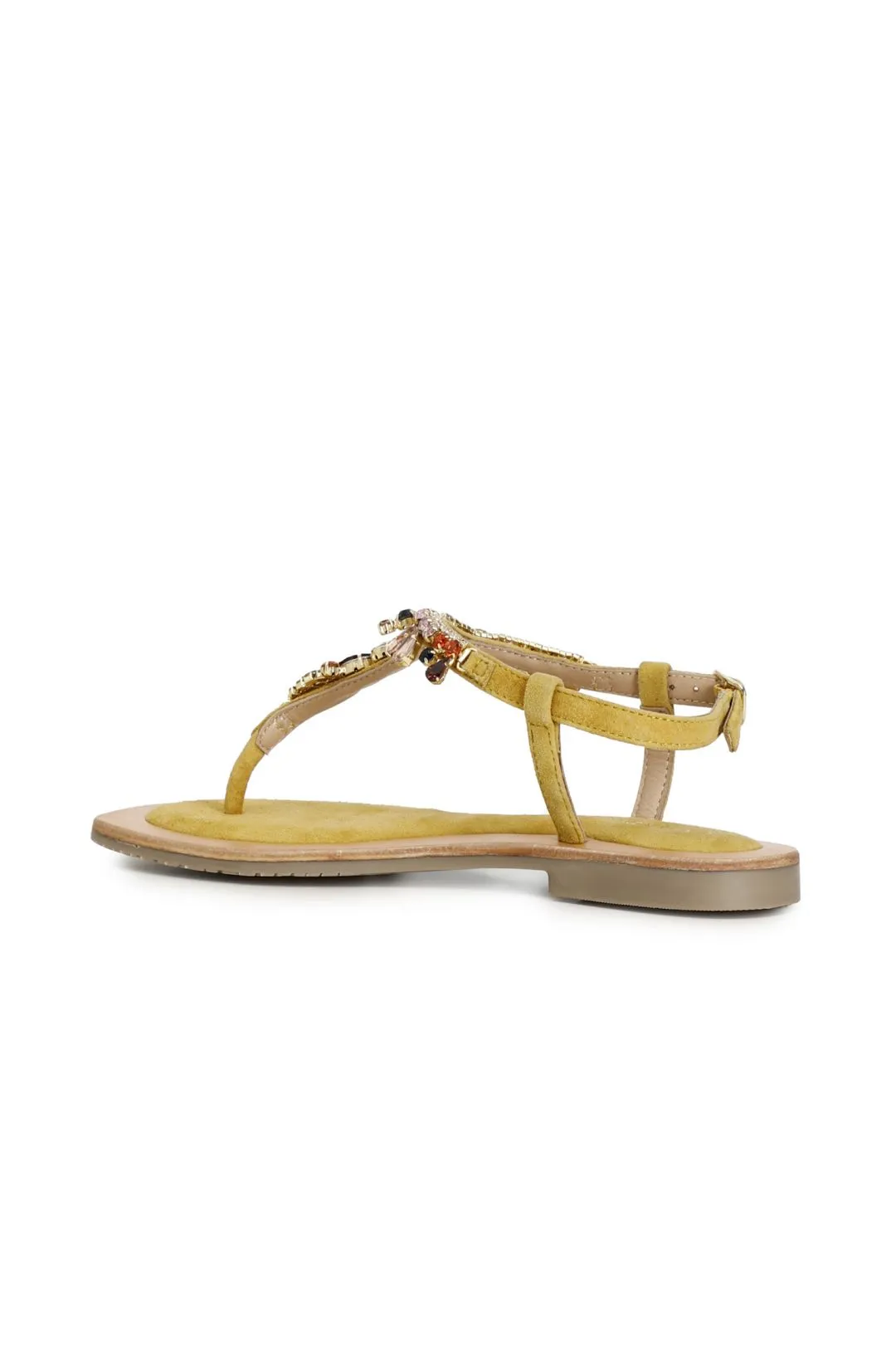 sandali infradito in pelle scamosciata con accessorio gioiello giallo