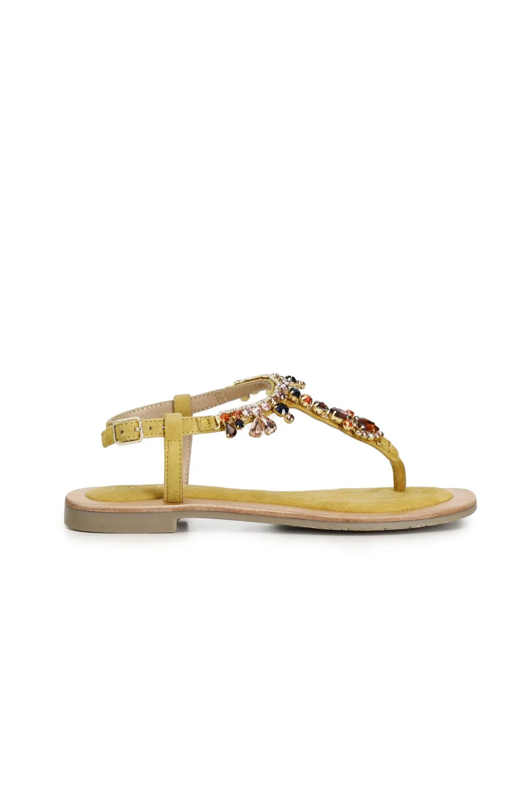 sandali infradito in pelle scamosciata con accessorio gioiello giallo