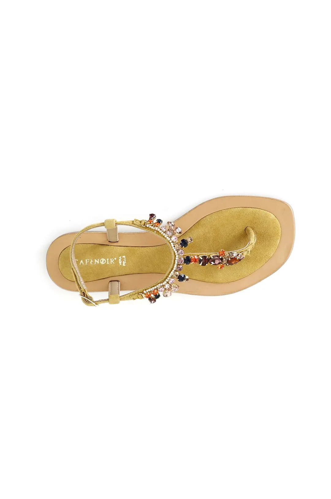 sandali infradito in pelle scamosciata con accessorio gioiello giallo