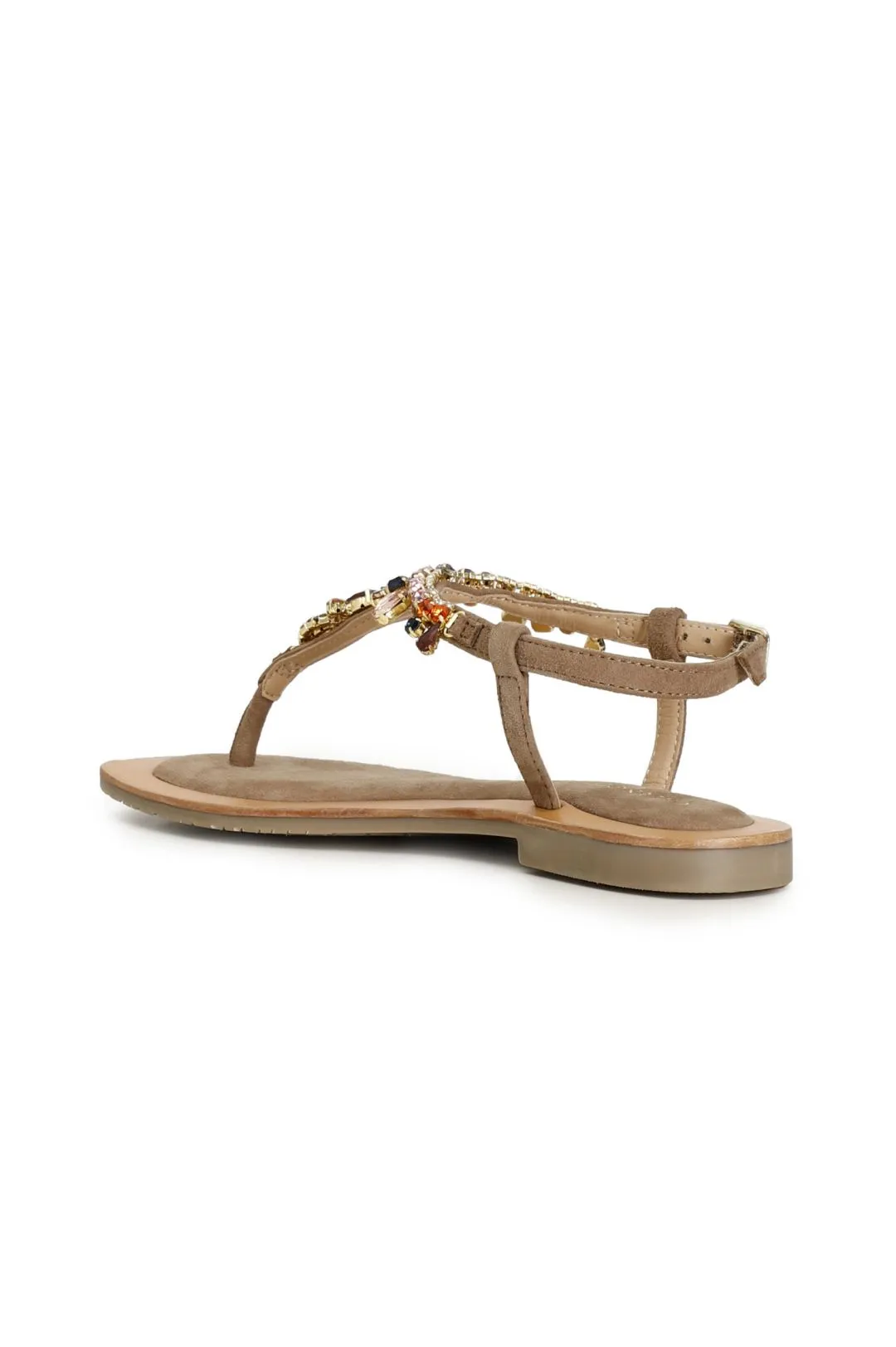 sandali infradito in pelle scamosciata con accessorio gioiello taupe