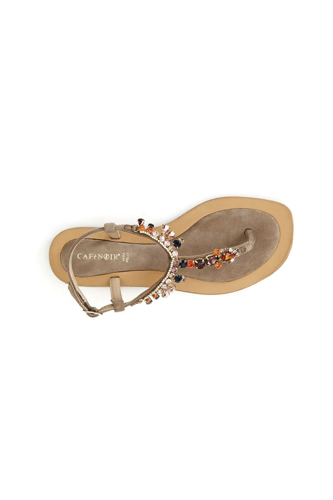 sandali infradito in pelle scamosciata con accessorio gioiello taupe