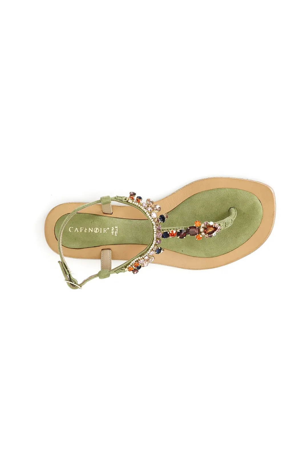 sandali infradito in pelle scamosciata con accessorio gioiello verde