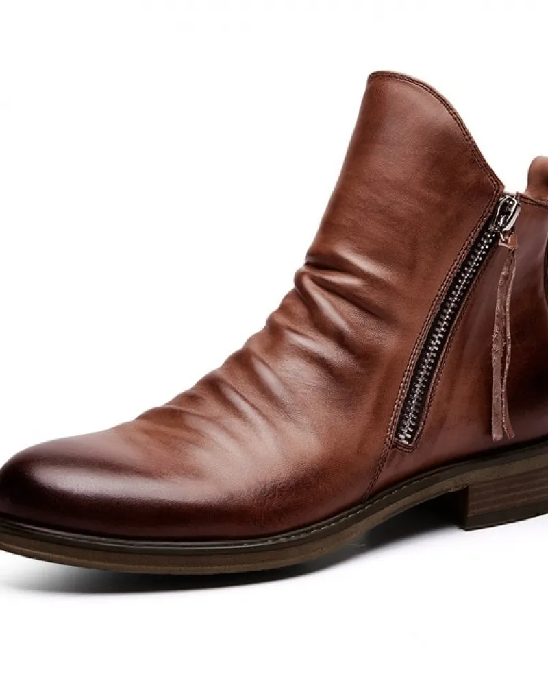 Scarpa alta casual in pelle da uomo Stivaletti comodi Stivaletti Chelsea da lavoro Cerniera antiscivolo Stivaletto con piattafor