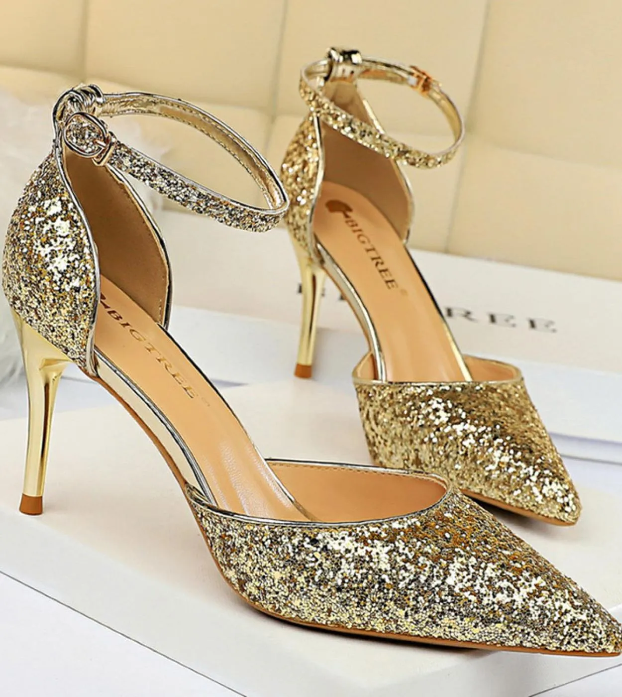 Scarpe da sposa Sandali con tacco basso Sandali con paillettes con tacco basso Sandali estivi da donna