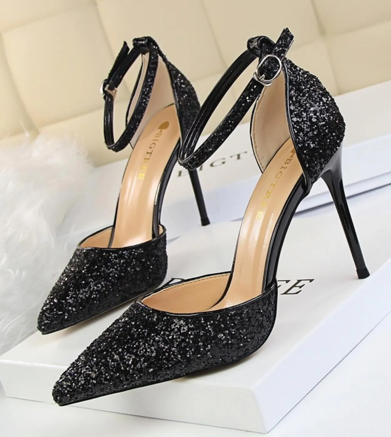 Scarpe da sposa Sandali con tacco basso Sandali con paillettes con tacco basso Sandali estivi da donna