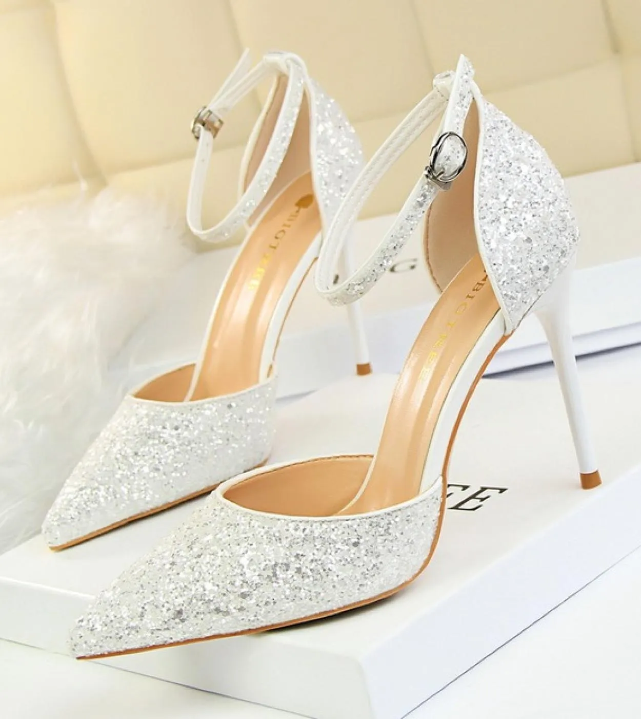 Scarpe da sposa Sandali con tacco basso Sandali con paillettes con tacco basso Sandali estivi da donna