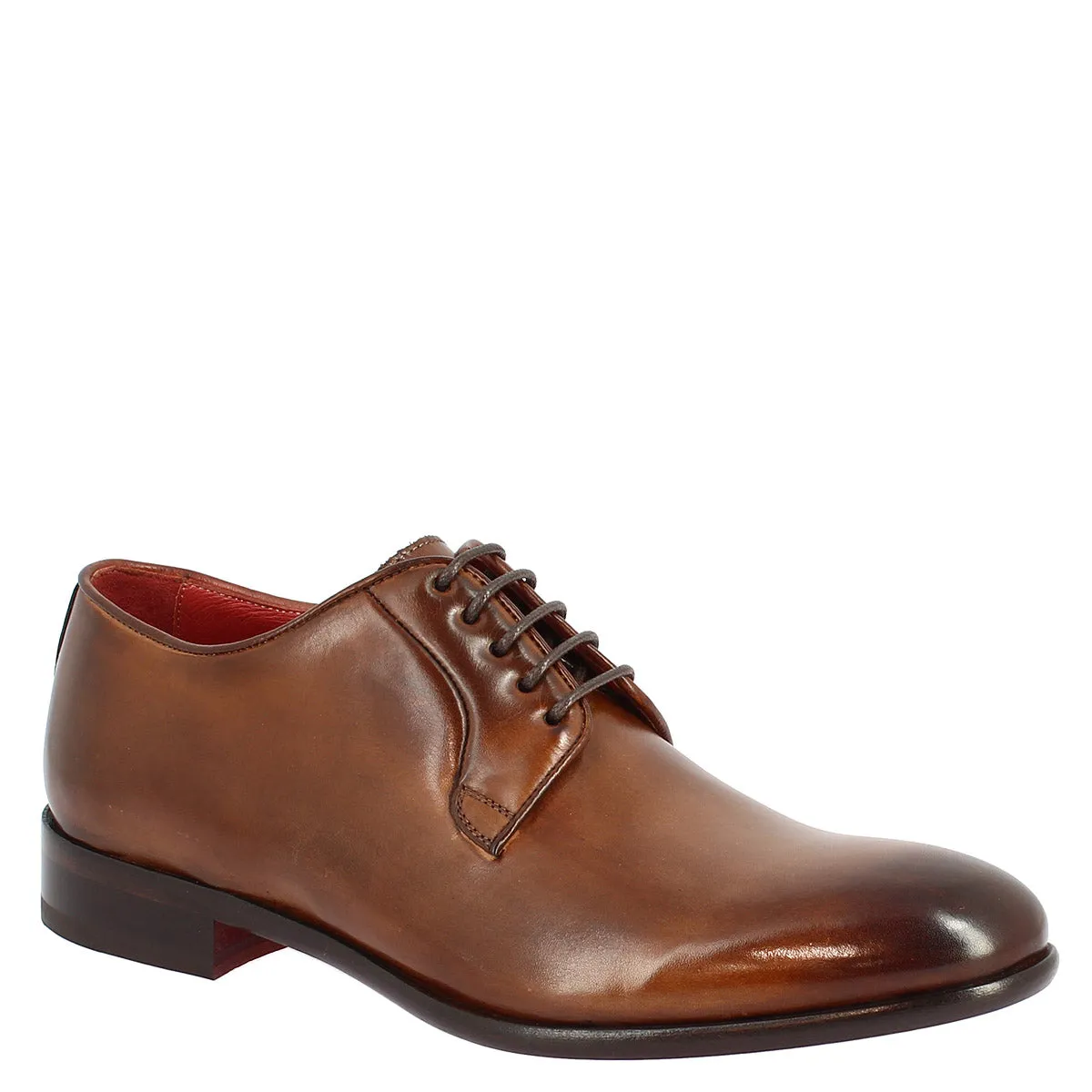 Scarpe da uomo stringate fatte a mano in pelle brandy