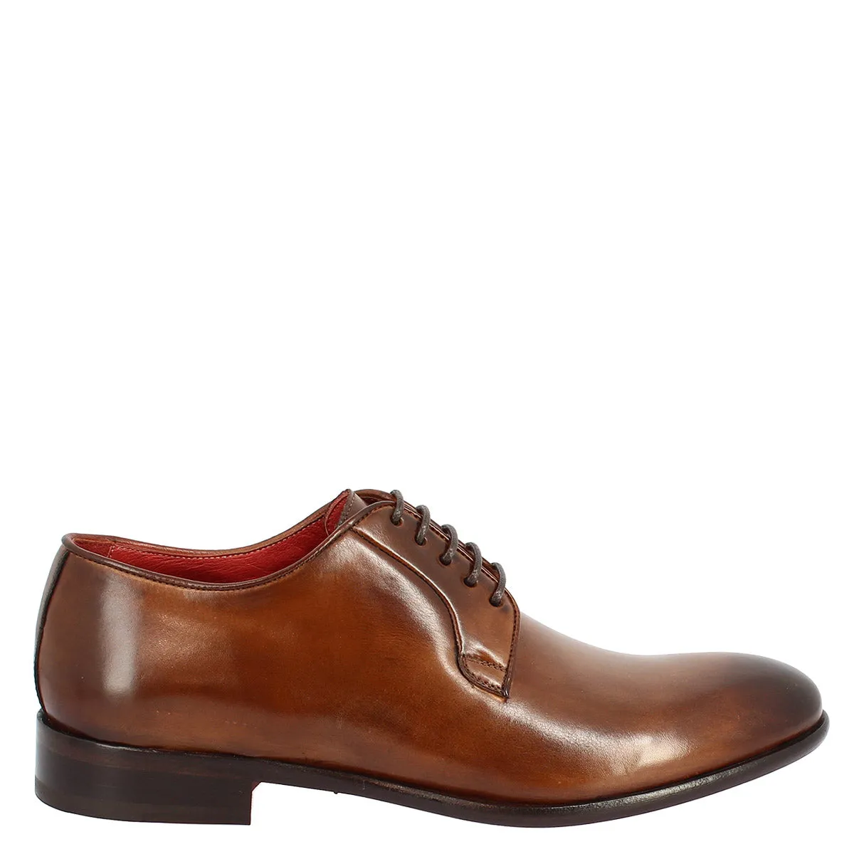 Scarpe da uomo stringate fatte a mano in pelle brandy