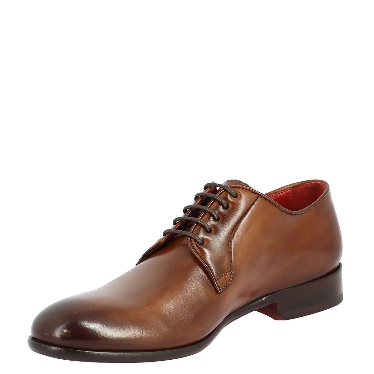 Scarpe da uomo stringate fatte a mano in pelle brandy